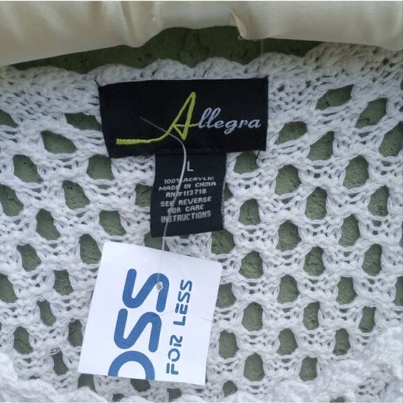 NWT ALLEGRA Gorgeous White Knit See-Thru Round Neck Cover-up w/Tassels Large - Picture 6 of 10